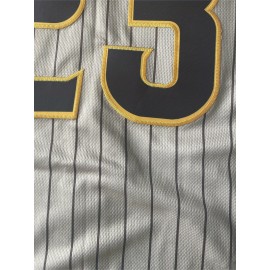 Men's Brown Striped #23 Baseball Shirt - Loose Fit Embroidered Sportswear with V-Neck & Button Closure, Breathable Fabric for Casual Streetwear, Outdoor Activities & All-Season Comfort (Adults & Teens), Sports Apparel, Sporty Design, Embroidered Detailing