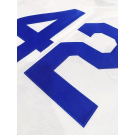 Men'S White # 42 Baseball Shirt, Classic Letter Embroidery Design, Button Style Short Sleeved Breathable Shirt, for Training And Competition Use