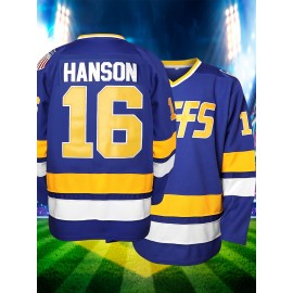 [1pc Men'S #16 Embroidered Hockey Jersey] Men'S #16 Embroidered Hockey Jersey, SheLucki, Polyester V-Neck Sports Shirt, Slight Stretch, Loose Fit, for Casual, Running, Workout, Outdoor Activities, Universal Adult & Teen Style, Four Seasons Wear