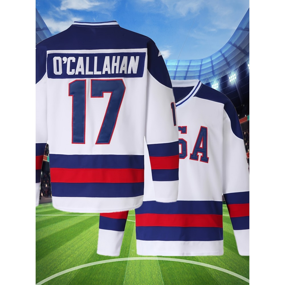 Men's White # 17 Ice Hockey Sweatshirt, Loose Embroidered Long Sleeves, Sporty, Fashionable And Casual, Breathable On The Street