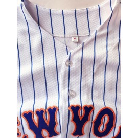 Men's White Striped #20 Baseball Shirt - Breathable Button-Up V-Neck with Letter Design, Loose Fit for Training, Games & Casual Wear | All-Season Sportswear for Men & Teens, Baseball Jersey, Quality Embroidery Detail