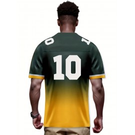 Men's Green Bay #10 Polyester Green Football Jersey, Men Gradient V-Neck Sports Shirt With Slight Stretch, Breathable Casual Knit Fabric For All Seasons, Loose Fit Adult & Teen, Fans Gift Men Youth