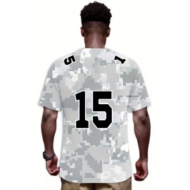 Men'S Arctic Camo Kansas City #15 Polyester Football Jersey, Men V-Neck Sports Shirt With Slight Stretch, Breathable Casual Knit Fabric For All Seasons, Loose Fit Adult, Fans Gift Men, For Training Competition Festival Party Outdoor Sports