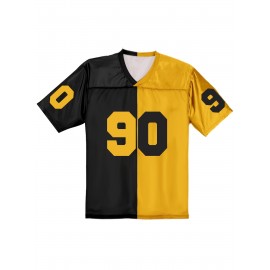 Men's Pittsburgh #90 Polyester Football Jersey T Shirts, Yellow And Black Stitching V-Neck Sports Shirt With Slight Stretch, Breathable Casual Knit Fabric For All Seasons, Loose Fit Adult & Teen, Fans Gift Men Youth