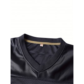 Men's Black Embroidered #4 American Football Shirt, Polyester Knit, V-Neck, Machine Washable - Sizes S-XXXL