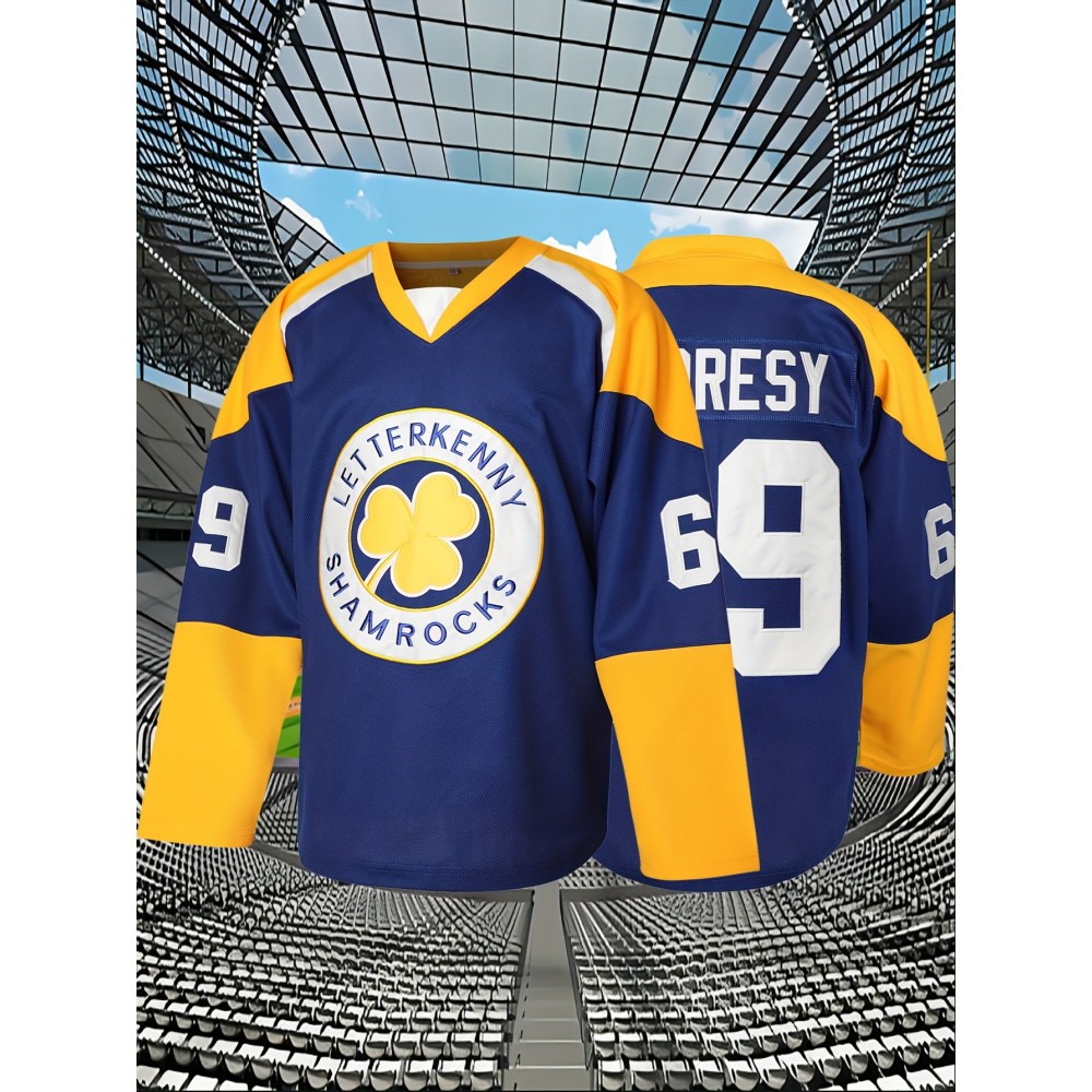 Men'S American Ice Hockey Jersey # 69 Blue Classic Embroidered Stitching Ice Hockey Jersey Breathable Hoodie Sweatshirt Party Festival