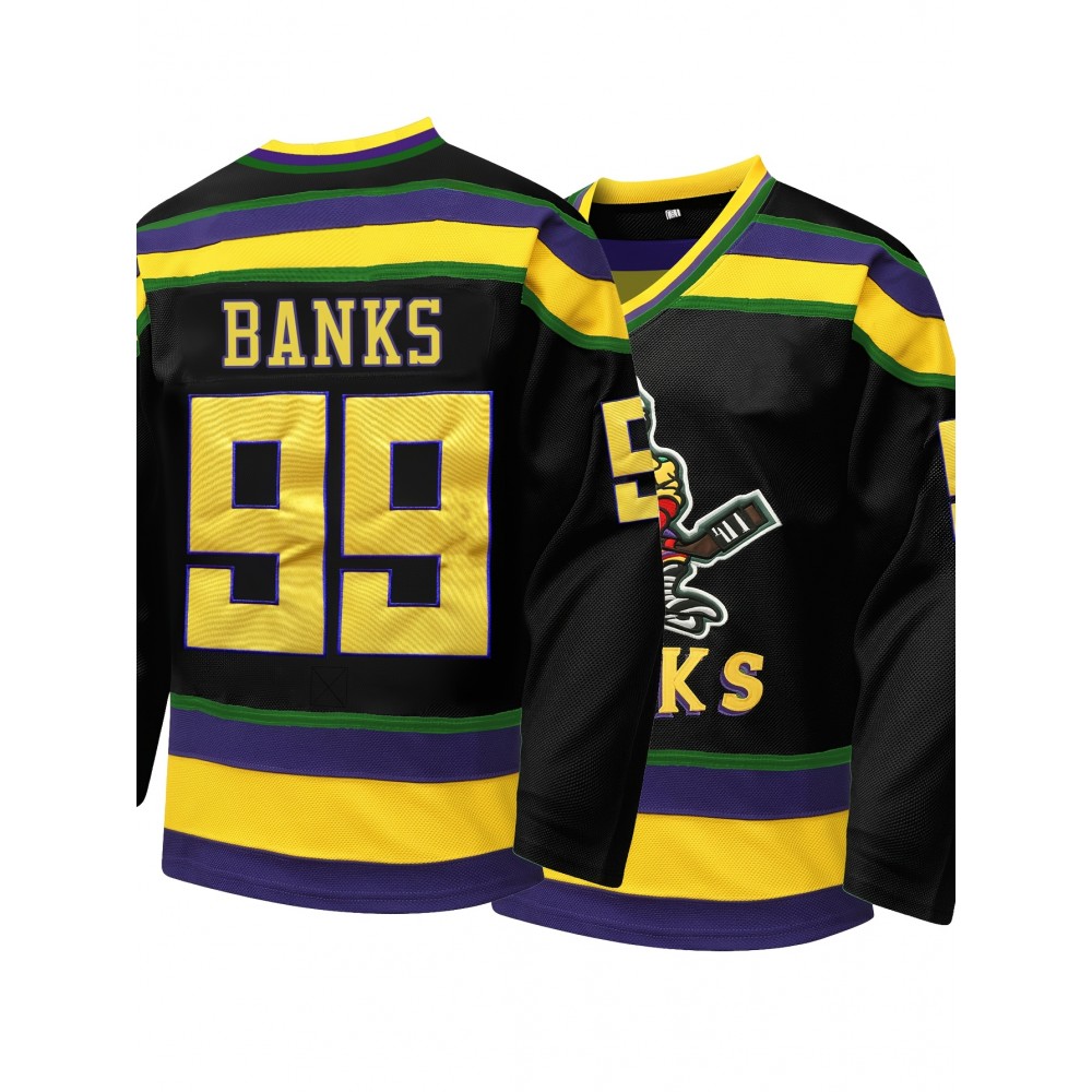 Men's #99 Black & Golden Ice Hockey Jersey - Embroidered, Breathable Polyester, V-Neck Captain's Sweatshirt with Striped Accents - Sporty & Casual Wear for All Seasons
