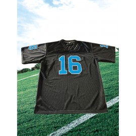 Men'S American Football Top # 16 Black Football Jacket Breathable V-neck Embroidered Polyester Loose Fabric