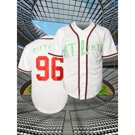 Men'S Baseball Jersey # 96 White Baseball Jersey Suitable For Training, Beach Games, Vacations, Casual Wear, Breathable V-neck Embroidered Polyester Loose Micro Elastic Fabric Size S-XXXL