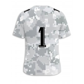 Men's Arctic Camo Philadelphia #1 Polyester Football Jersey, Men V-Neck Sports Shirt With Slight Stretch, Breathable Casual Knit Fabric For All Seasons, Loose Fit Adult, Fans Gift Men, For Training Competition Festival Party Outdoor Sports