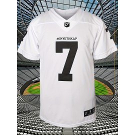 Men'S American Football Uniform # 7 White Embroidered Polyester Sports Shirt