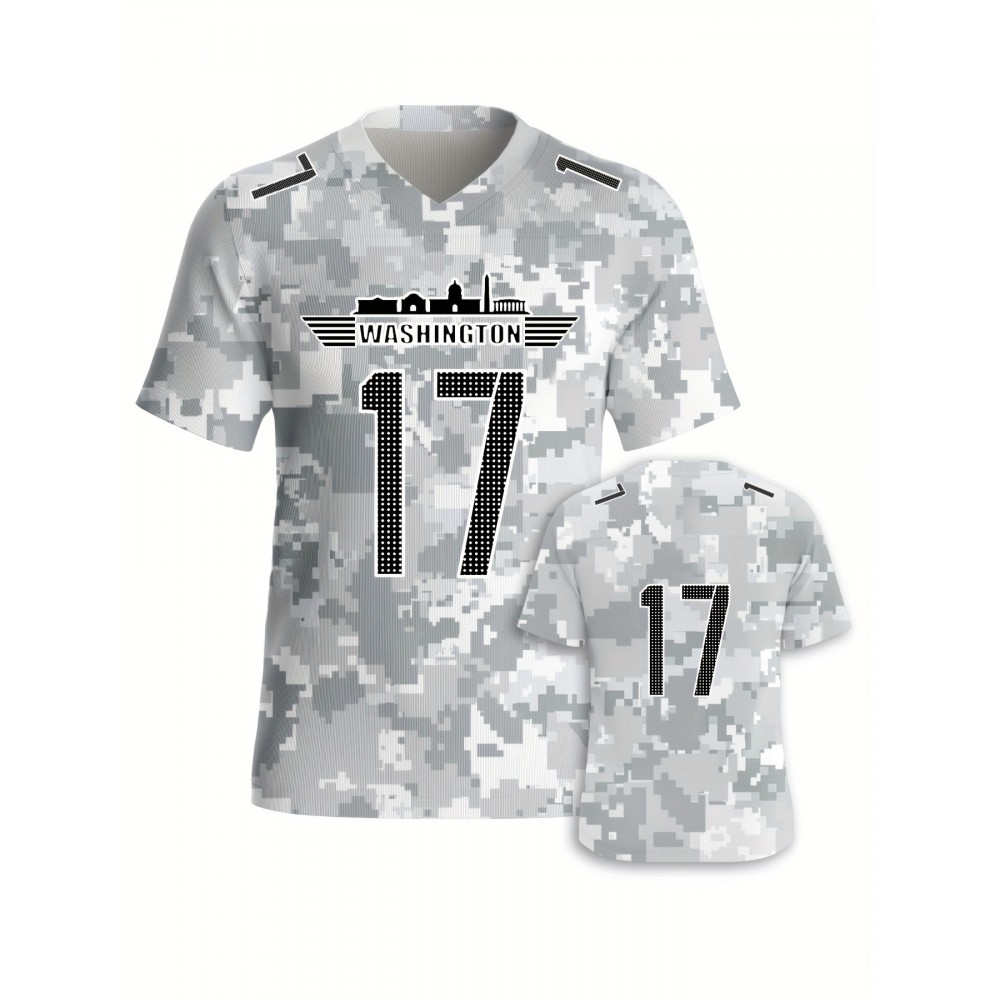Men's Arctic Camo Washington #17 Polyester Football Jersey, Men V-Neck Sports Shirt With Slight Stretch, Breathable Casual Knit Fabric For All Seasons, Loose Fit Adult, Fans Gift Men, For Training Competition Festival Party Outdoor Sports