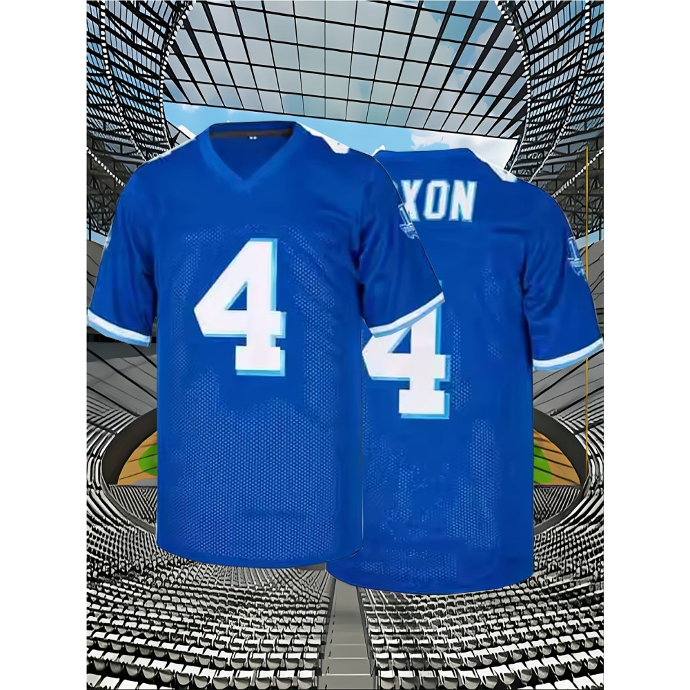 Men's #4 Embroidered V-Neck Rugby Jersey - Breathable Polyester, Loose Fit for Street Sports, Team Activities & Casual Wear