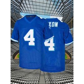 Men's #4 Embroidered V-Neck Rugby Jersey - Breathable Polyester, Loose Fit for Street Sports, Team Activities & Casual Wear