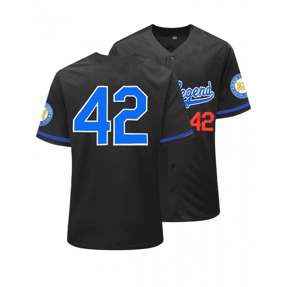 Men'S Black #42 Baseball Jersey Loose Embroidery Sporty, Fashionable, Casual, Breathable on The Street
