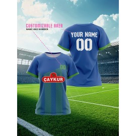 Customizable Plus Size Women'S Soccer Jersey - Personalized Team Name & Number, Breathable Athletic Shirt with 