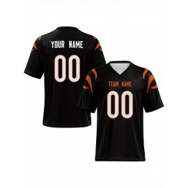 Custom Football Jersey - Personalized Name & Number, Breathable Fabric, V-Neck Design for Team Uniforms & Casual Sports Wear - Brown with White & Orange Accents, Summer Athletic Apparel, Custom Football Jersey, Comfortable Sports Apparel